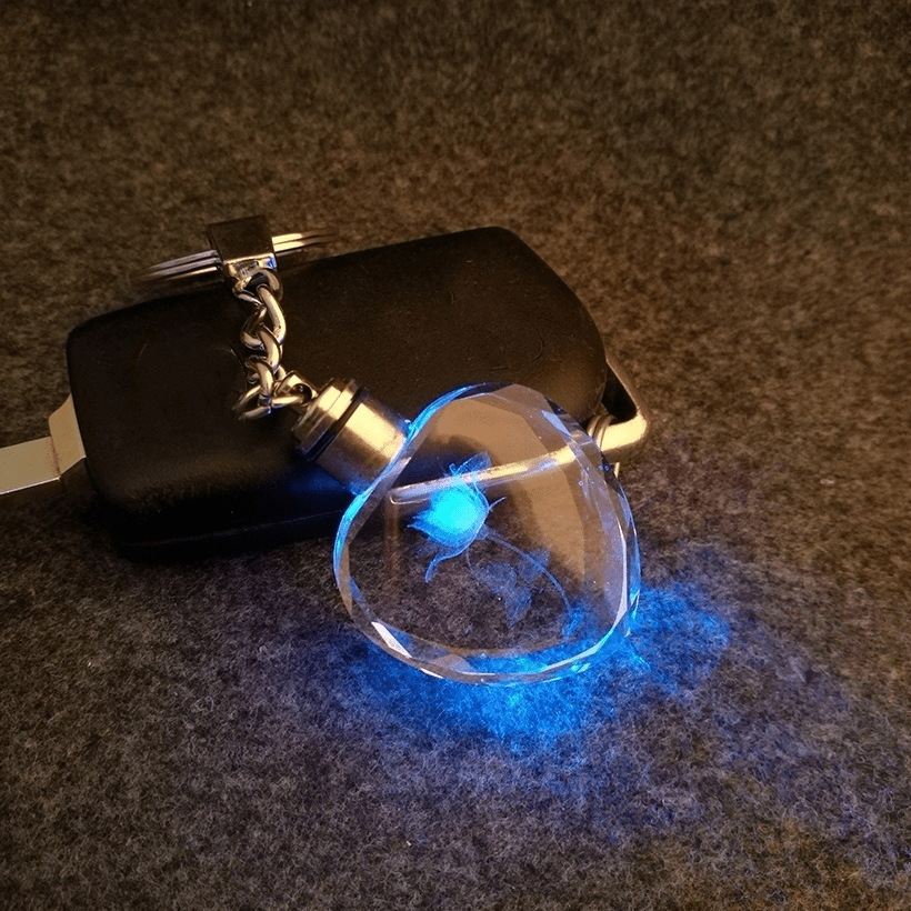 Romantic Glowing Heart Glass Keychain with Rose-Shaped Charm for Men - Perfect Gift for Him