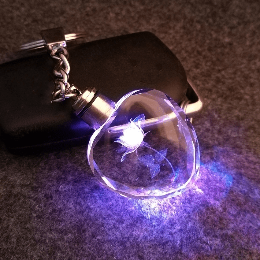 Romantic Glowing Heart Glass Keychain with Rose-Shaped Charm for Men - Perfect Gift for Him