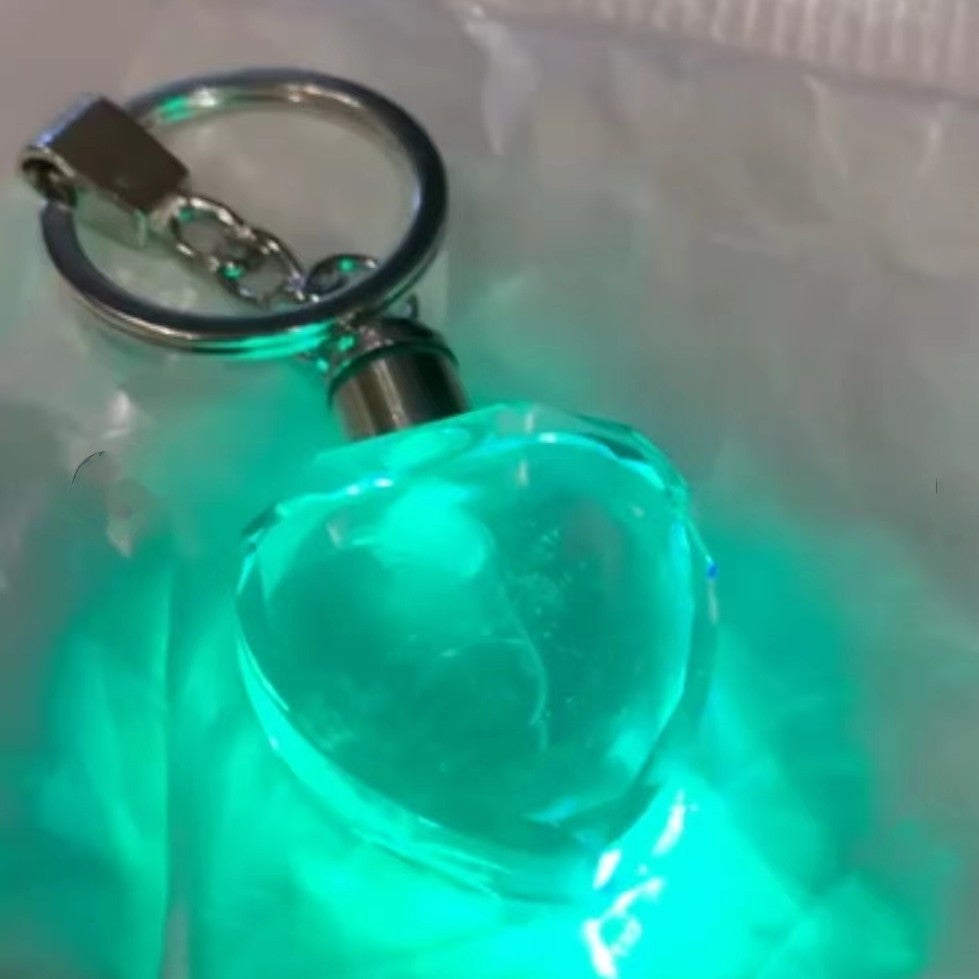 Romantic Glowing Heart Glass Keychain with Rose-Shaped Charm for Men - Perfect Gift for Him