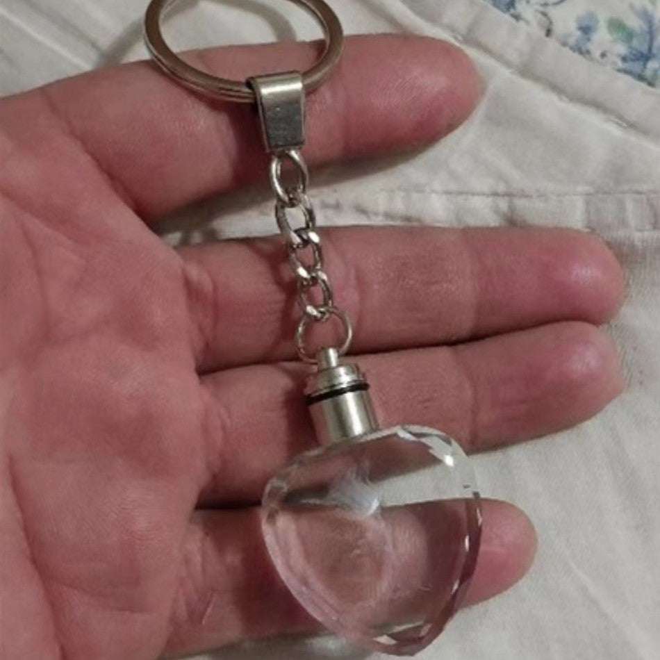 Romantic Glowing Heart Glass Keychain with Rose-Shaped Charm for Men - Perfect Gift for Him