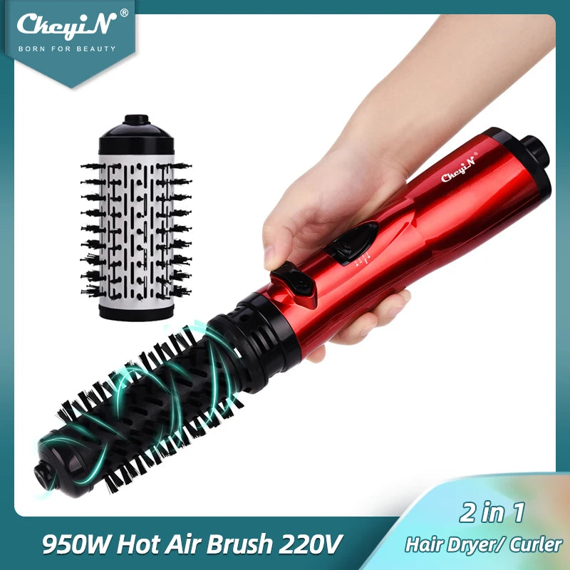 CkeyiN 2-in-1 Hot Air Spin Brush Hair Dryer