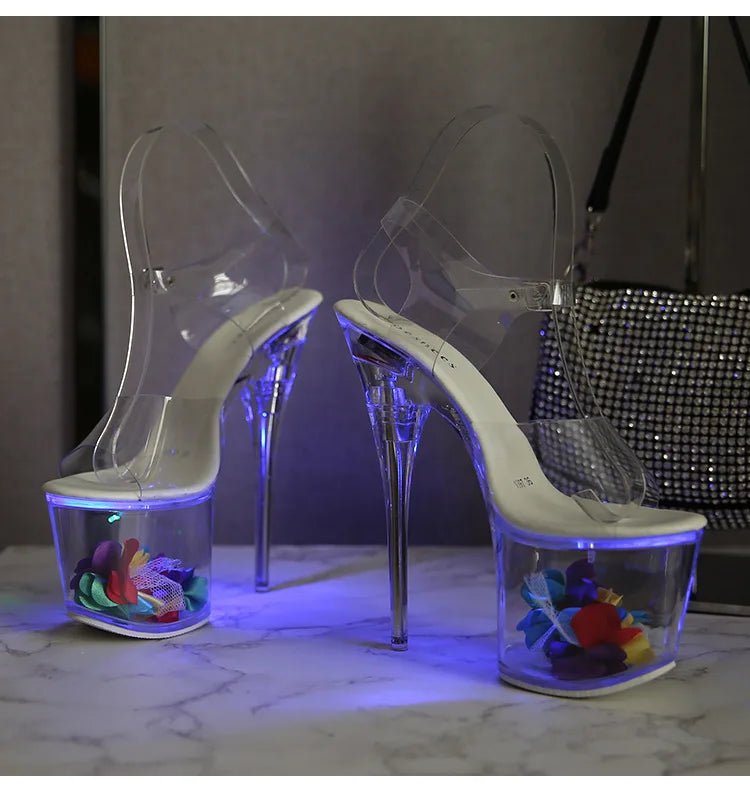 Ltarta 10368 Series 17cm Heel 7.5cm Platform Nightclub High Heels Glowing Sandals Shoes