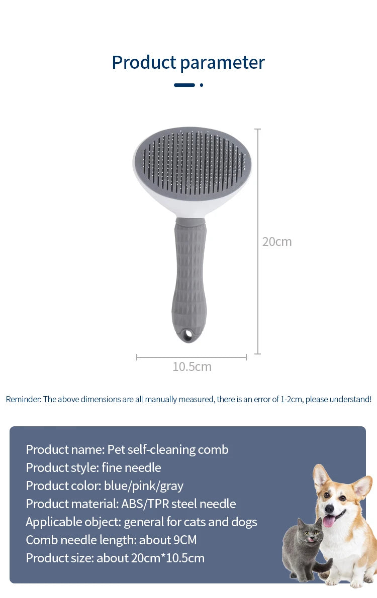 Pet Hair Removal Comb – Stainless Steel Grooming Brush for Dogs and Cats