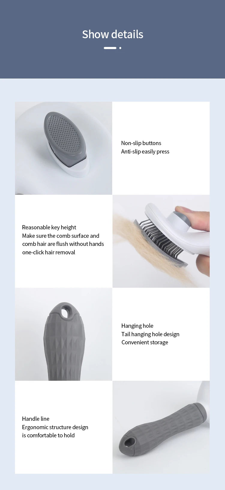 Pet Hair Removal Comb – Stainless Steel Grooming Brush for Dogs and Cats