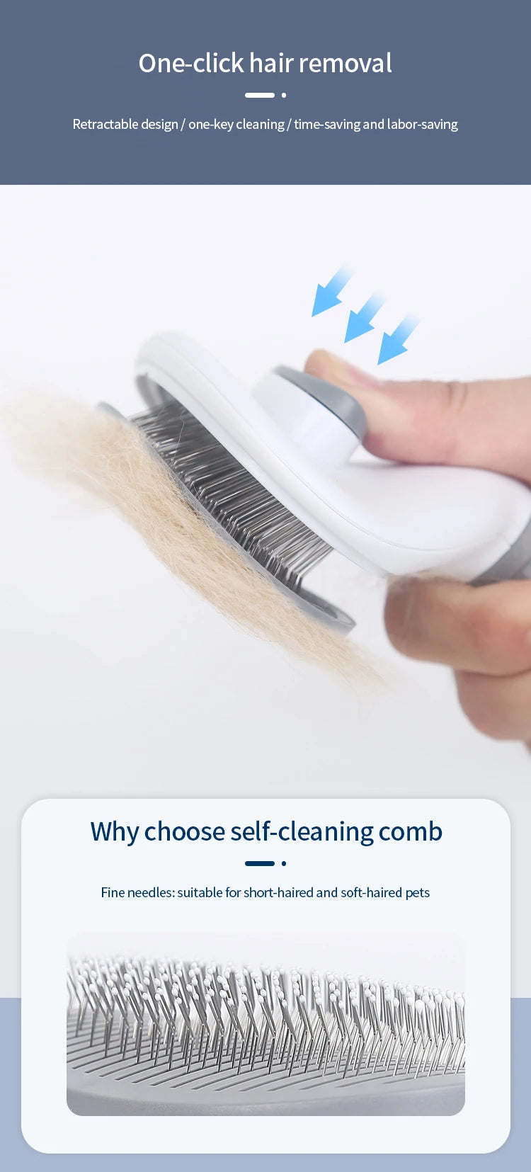Pet Hair Removal Comb – Stainless Steel Grooming Brush for Dogs and Cats