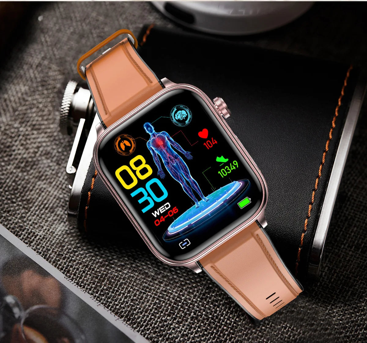 ECG+PPG Medical-Grade Smartwatch for Men: Monitors blood glucose, lipids, and uric acid, with Bluetooth connectivity for comprehensive health tracking.