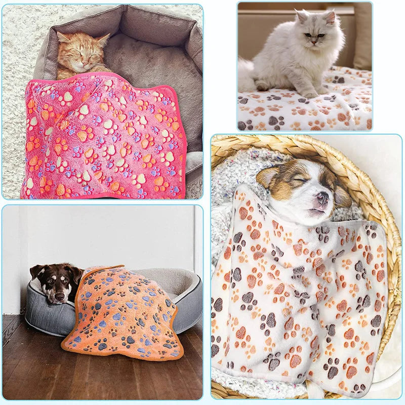 Soft & Fluffy Dog Bed Mat Blanket – Adorable Paws/Elephant Pattern