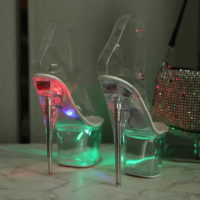 Ltarta 10368 Series 17cm Heel 7.5cm Platform Nightclub High Heels Glowing Sandals Shoes