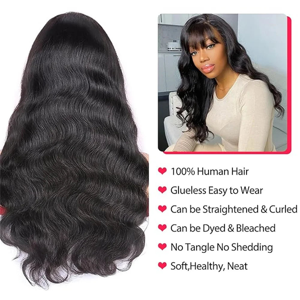 Human Hair Wigs With Bangs Natural Black 10-30 inch Brazilian