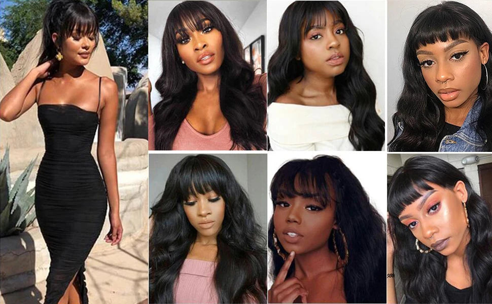 Human Hair Wigs With Bangs Natural Black 10-30 inch Brazilian