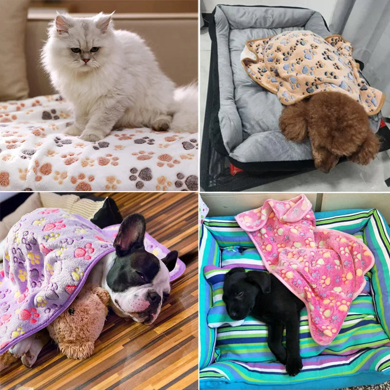 Soft & Fluffy Dog Bed Mat Blanket – Adorable Paws/Elephant Pattern