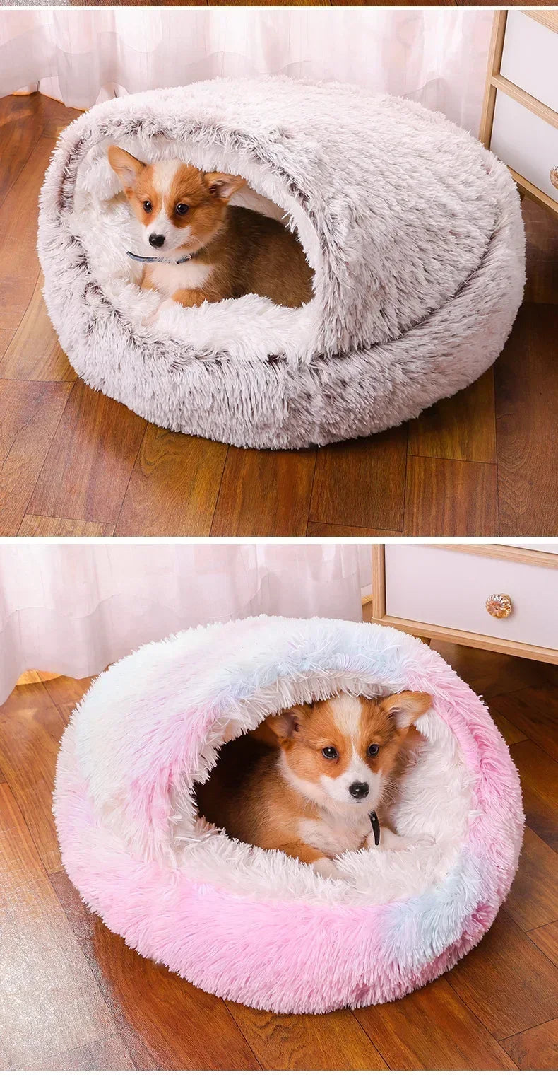 Winter Dog Plush Round Bed