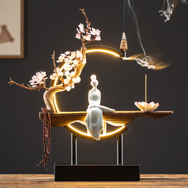Decor Ornaments SereniFlow Incense Fountain Plug-in LED Light with Iron Frame