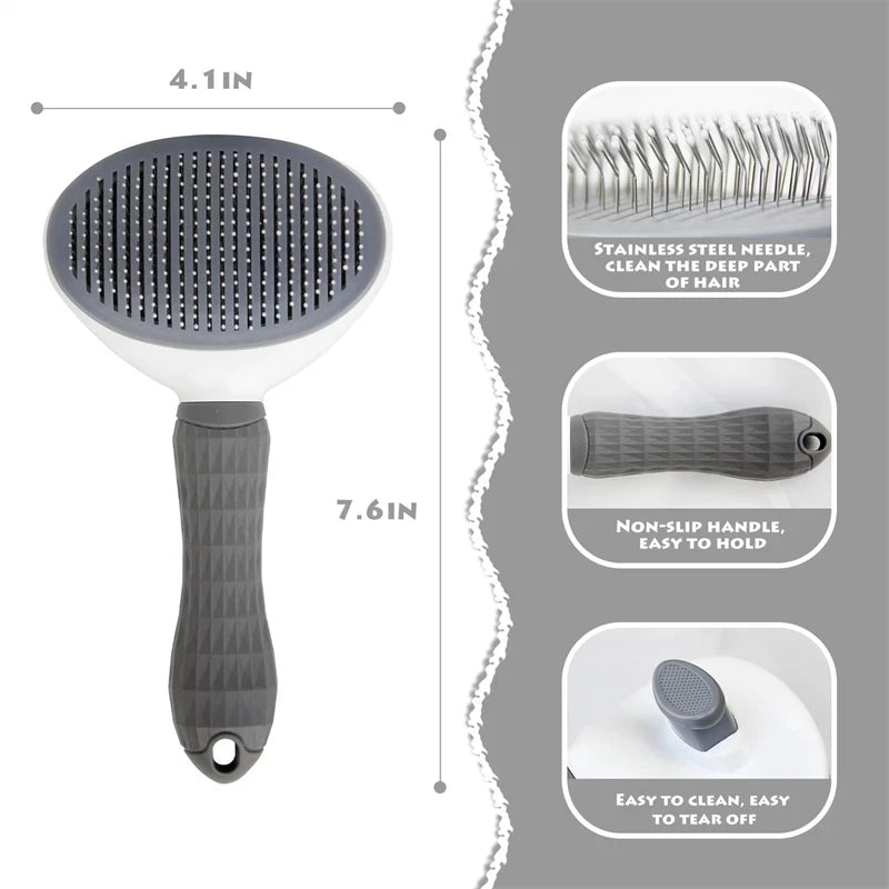 Pet Hair Removal Comb – Stainless Steel Grooming Brush for Dogs and Cats