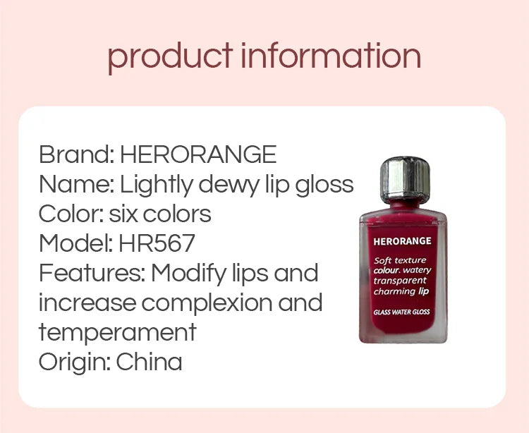 Lightly Glass Water Gloss Herorange Lip Glaze Mirror Moisturizing Plump Lips