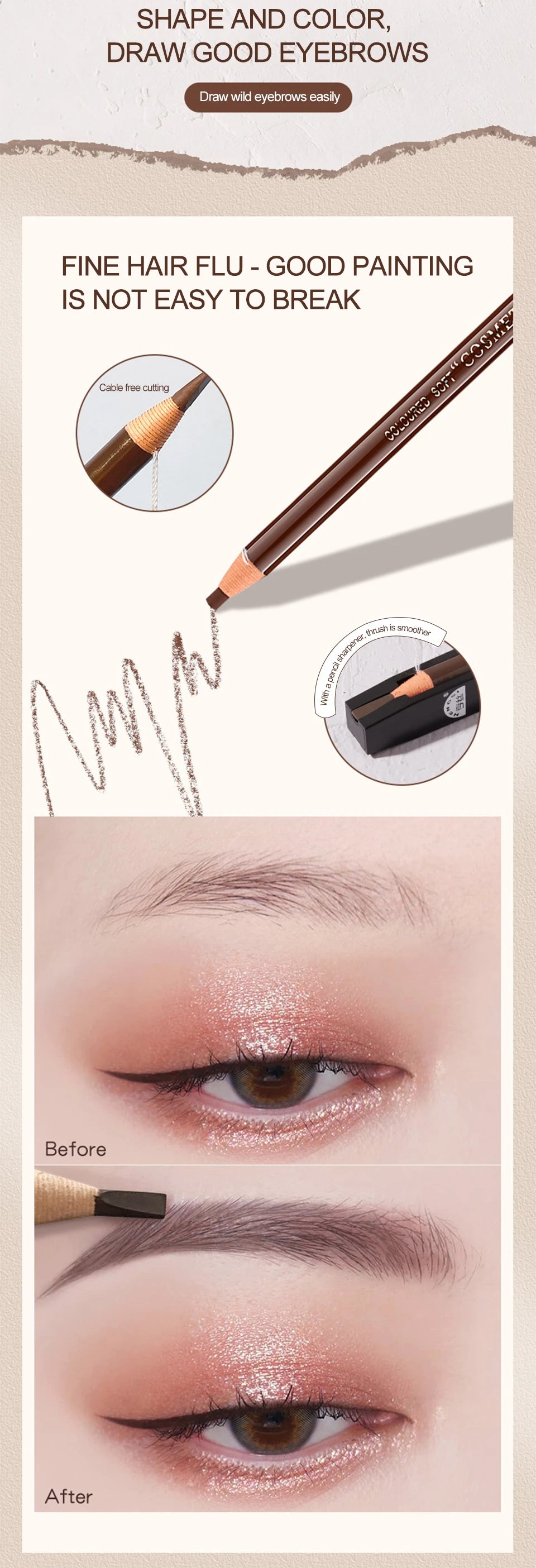 Tear-Off Pull Line Eyebrow Pencil – Perfect Brows Every Time 6 Colors Option Eyebrow Pencil Waterproof