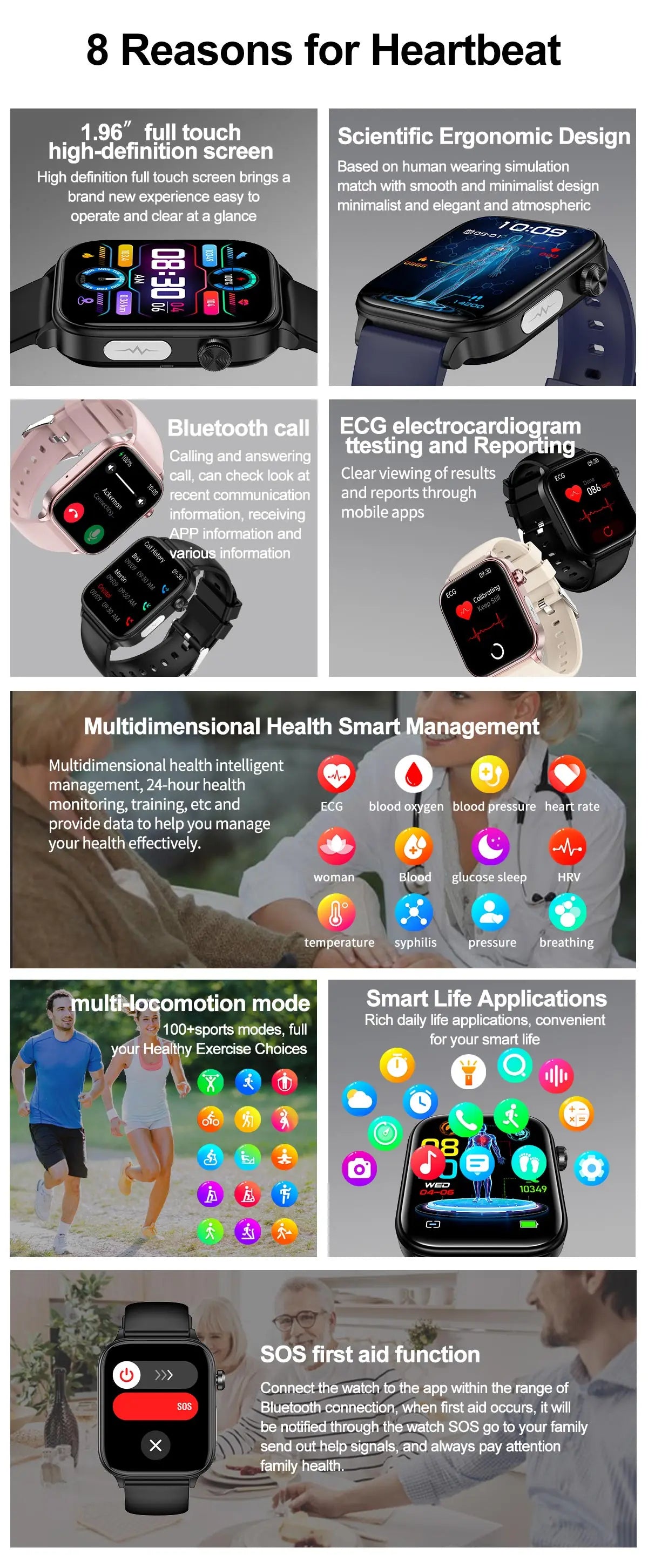 ECG+PPG Medical-Grade Smartwatch for Men: Monitors blood glucose, lipids, and uric acid, with Bluetooth connectivity for comprehensive health tracking.