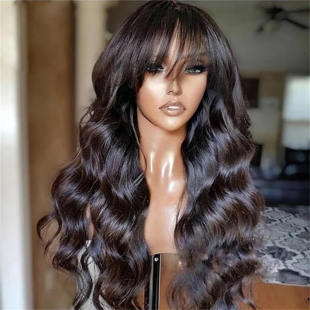 Human Hair Wigs With Bangs Natural Black 10-30 inch Brazilian