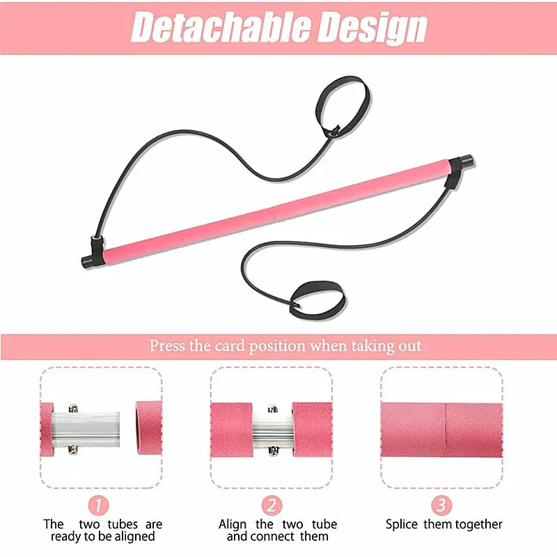 Portable Yoga Pilates Bar Stick with Resistance Band Home Gym Muscle Toning Bar Fitness Stretching Sports