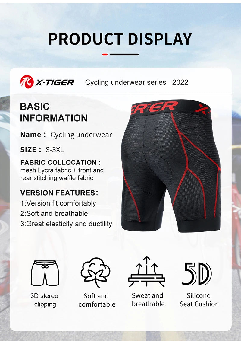 Cycling Underwear Shorts 5D Padded Sports Riding Bike Bicycle MTB Liner