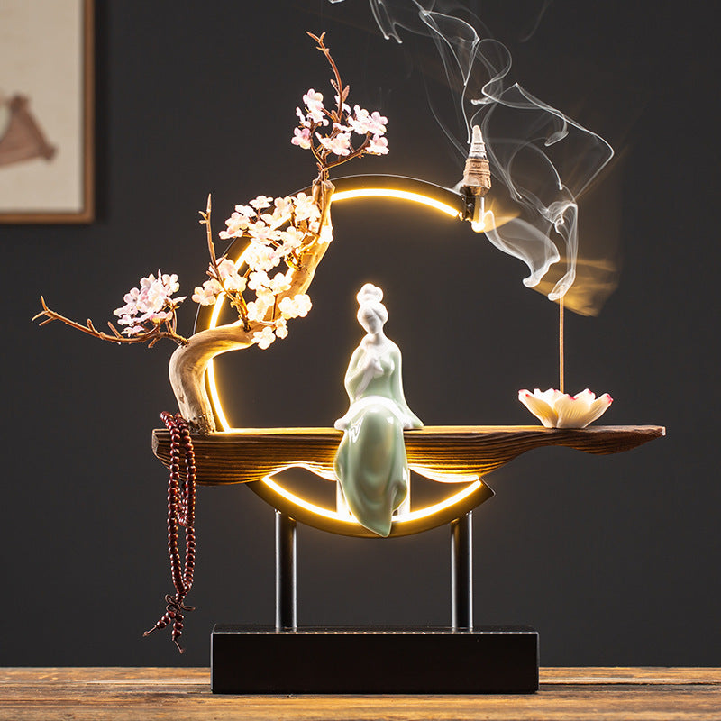 Decor Ornaments SereniFlow Incense Fountain Plug-in LED Light with Iron Frame