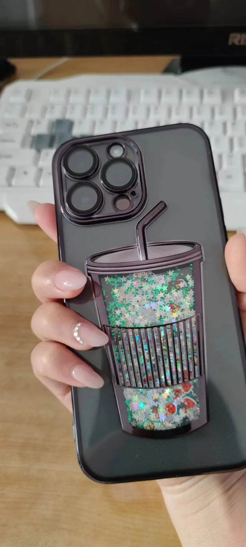 Glitter Milk Tea Cup Quicksand Case for iPhone 13 14 15 Pro Max