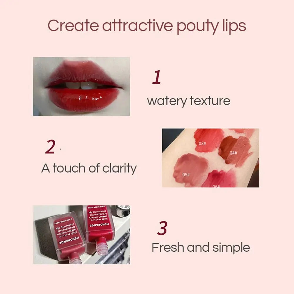 Lightly Glass Water Gloss Herorange Lip Glaze Mirror Moisturizing Plump Lips