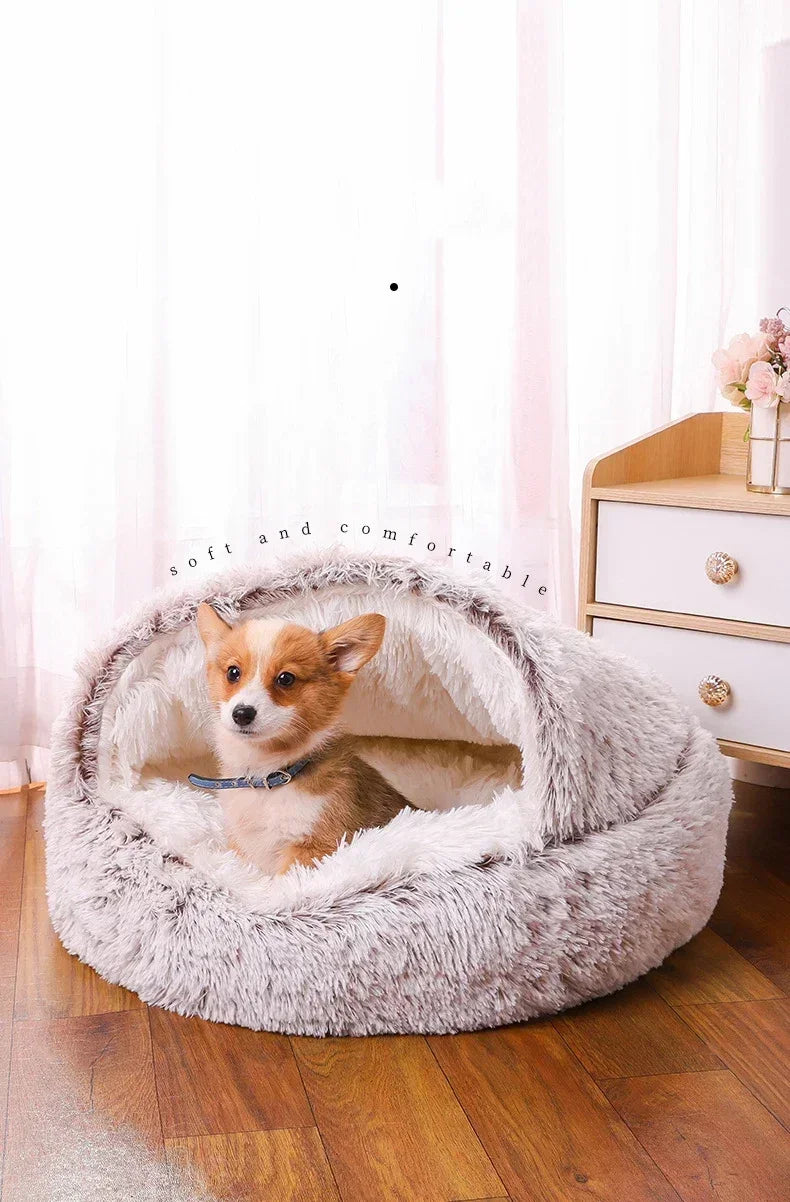 Winter Dog Plush Round Bed
