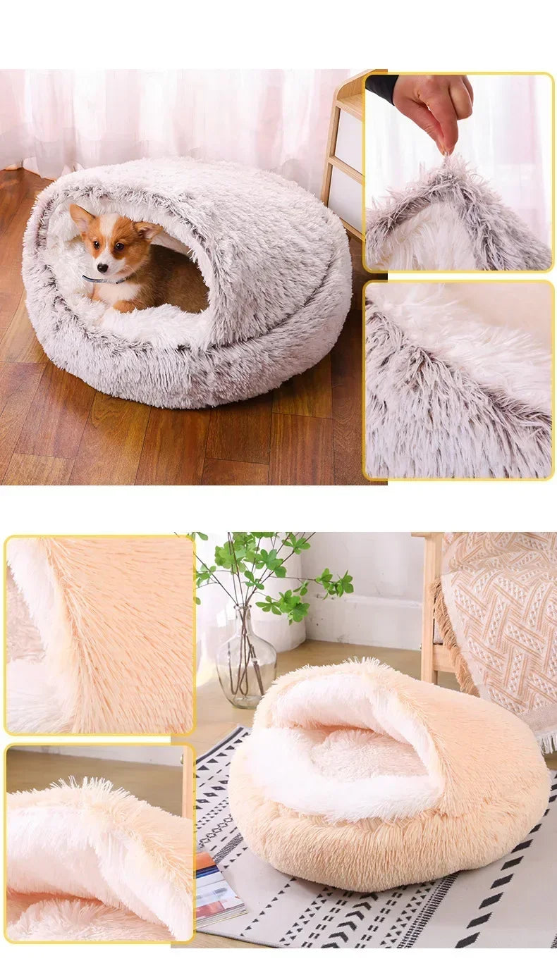 Winter Dog Plush Round Bed