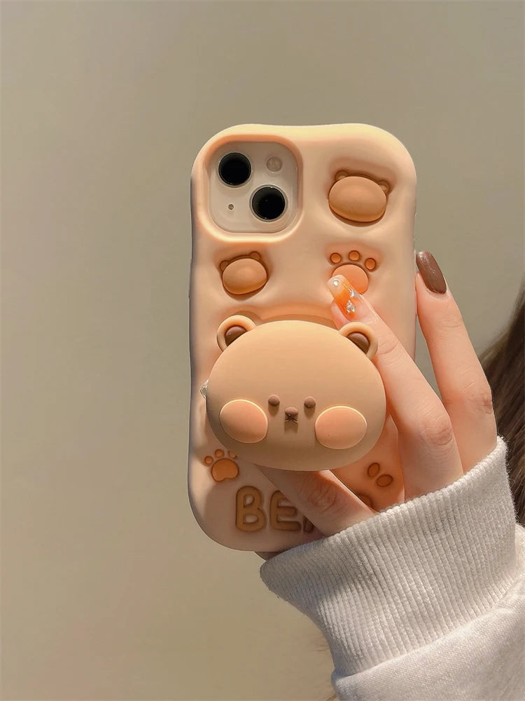Lovely 3D Bear Silicone Phone Case For iPhone 11 12 13 14 15 16 Pro Max XS XR X 7 8 Plus
