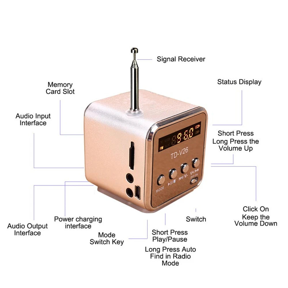 Rádio portátil recarregável FM mini rádio