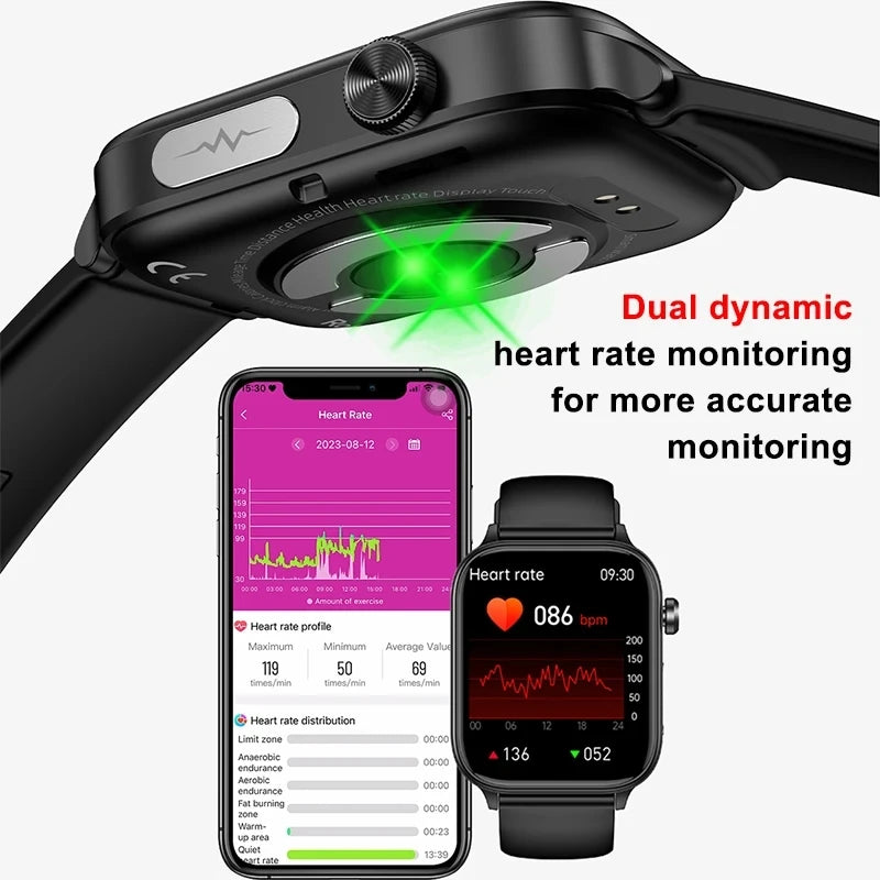 ECG+PPG Medical-Grade Smartwatch for Men: Monitors blood glucose, lipids, and uric acid, with Bluetooth connectivity for comprehensive health tracking.