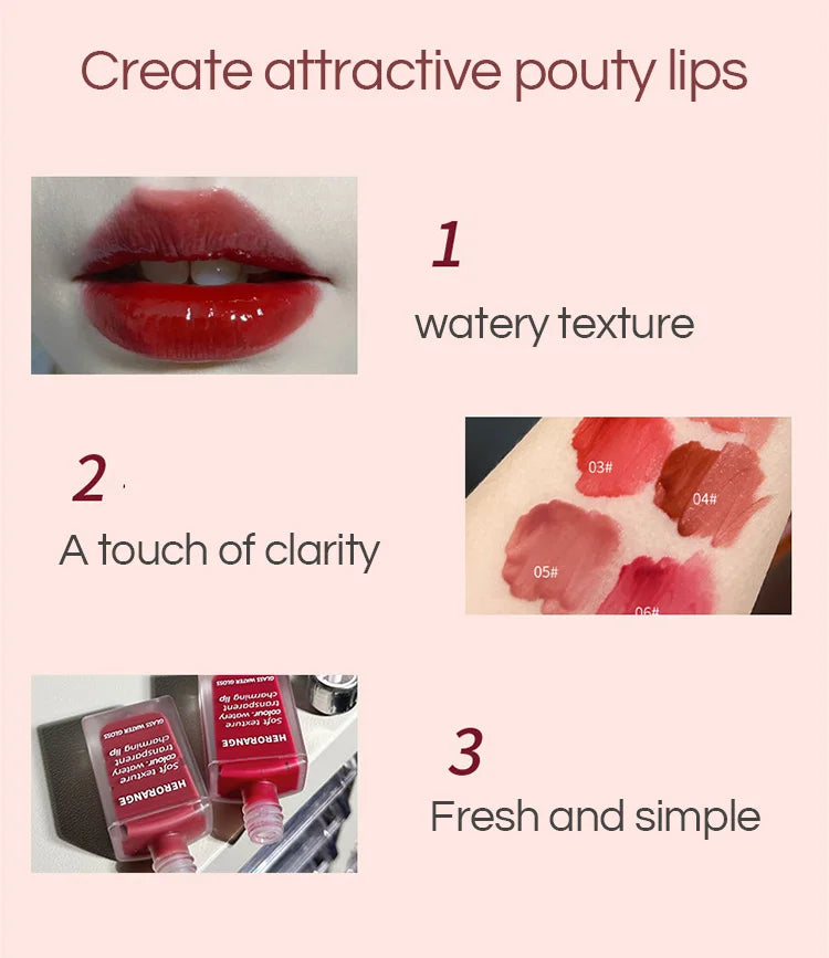 Lightly Glass Water Gloss Herorange Lip Glaze Mirror Moisturizing Plump Lips
