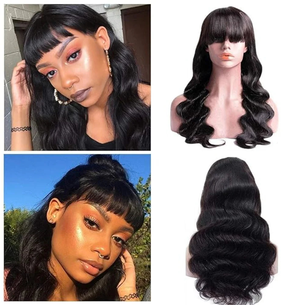 Human Hair Wigs With Bangs Natural Black 10-30 inch Brazilian
