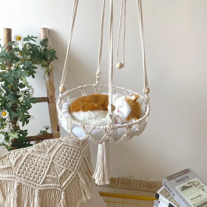 Hammock Cat Swing Hand Woven Cotton Rope Cats Hanging