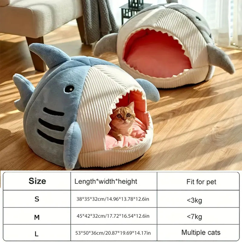 Warm Cat Bed – Cartoon Shark Design