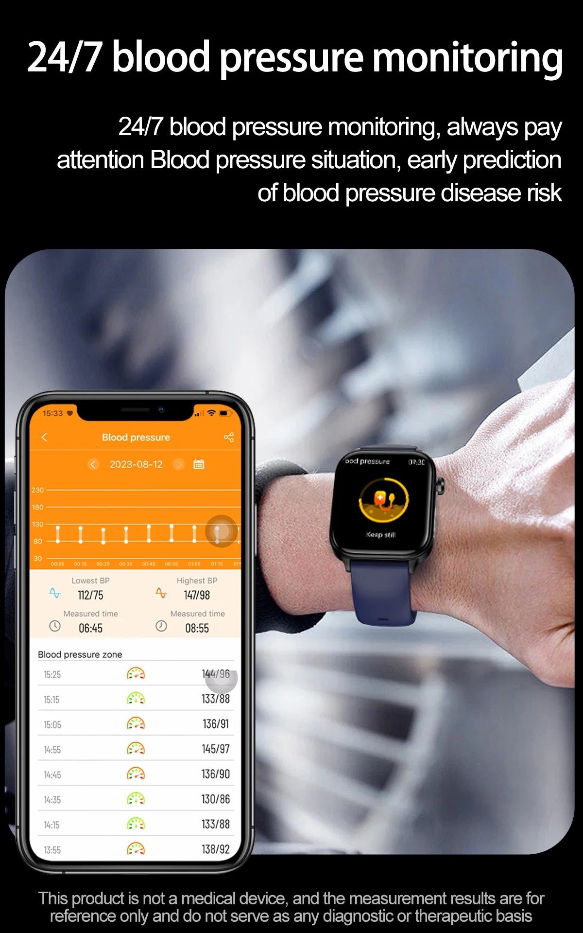 ECG+PPG Medical-Grade Smartwatch for Men: Monitors blood glucose, lipids, and uric acid, with Bluetooth connectivity for comprehensive health tracking.