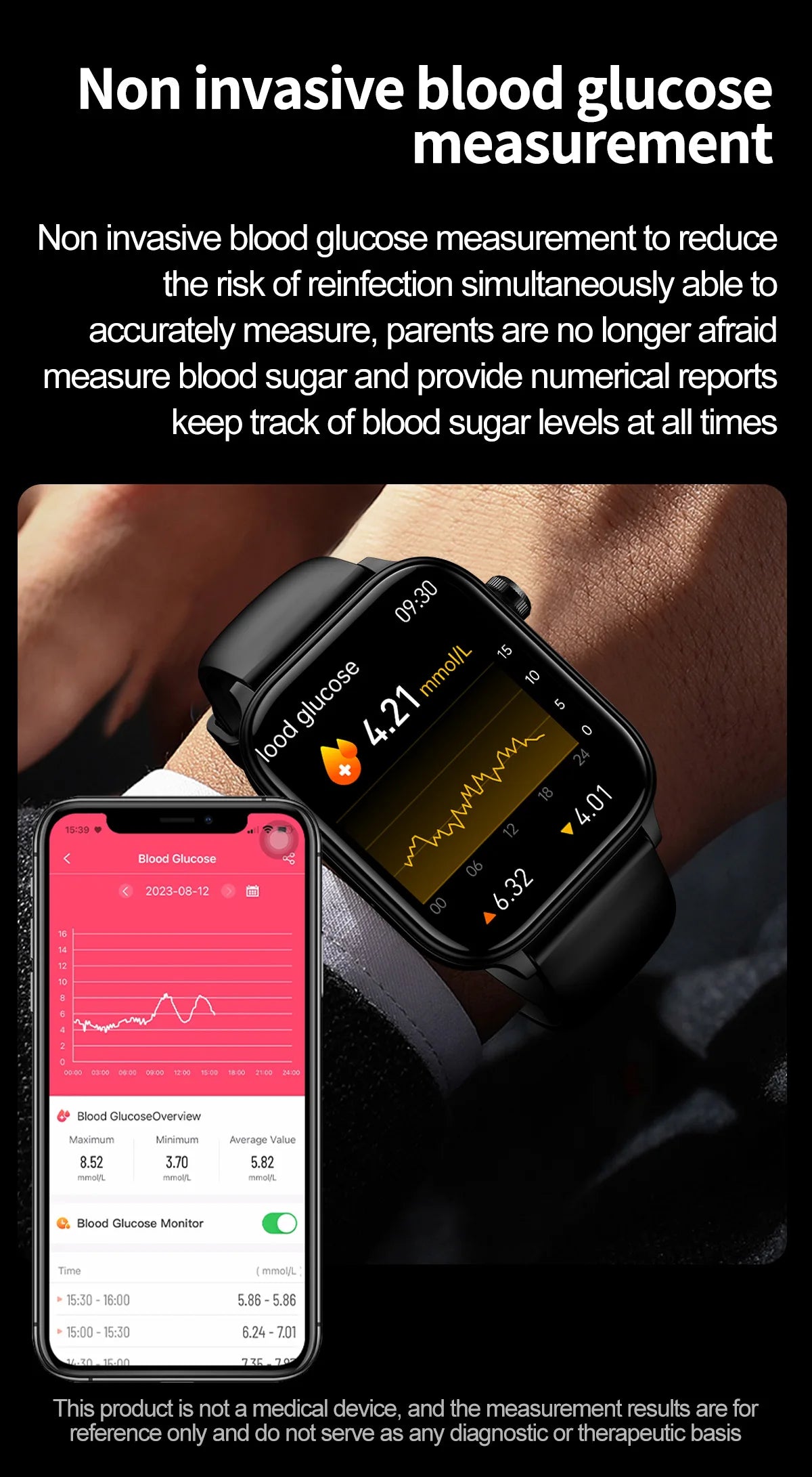 ECG+PPG Medical-Grade Smartwatch for Men: Monitors blood glucose, lipids, and uric acid, with Bluetooth connectivity for comprehensive health tracking.