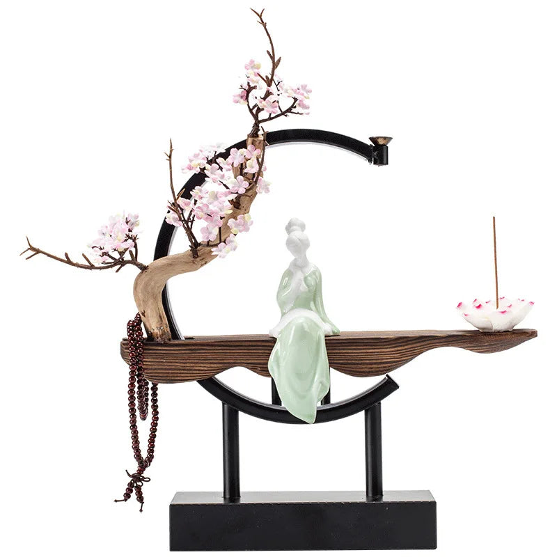 Decor Ornaments SereniFlow Incense Fountain Plug-in LED Light with Iron Frame
