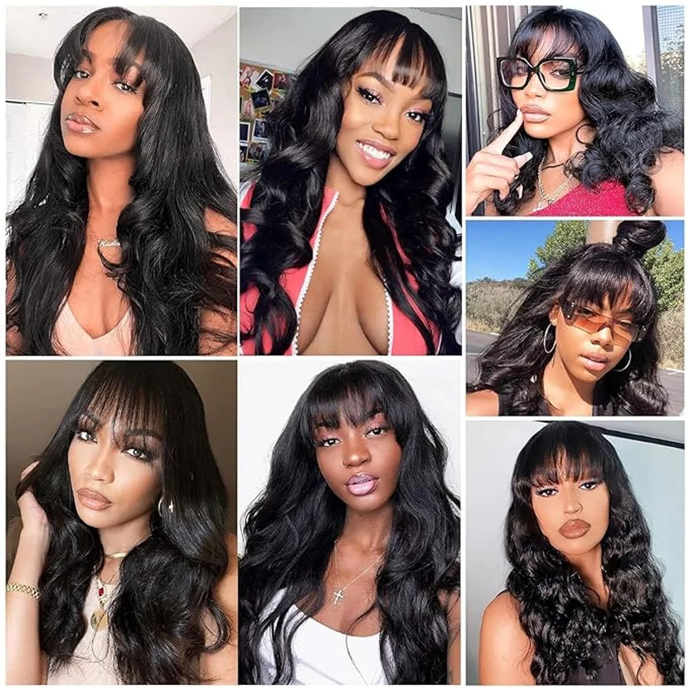 Human Hair Wigs With Bangs Natural Black 10-30 inch Brazilian