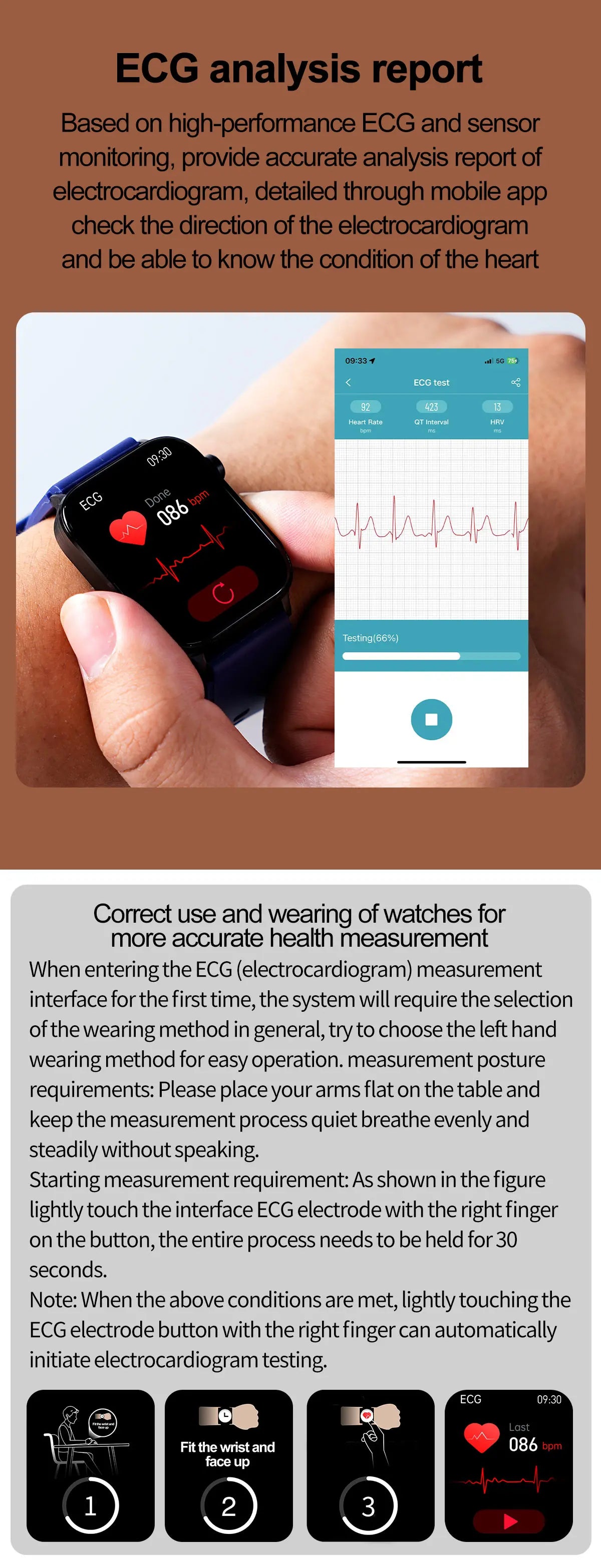 ECG+PPG Medical-Grade Smartwatch for Men: Monitors blood glucose, lipids, and uric acid, with Bluetooth connectivity for comprehensive health tracking.