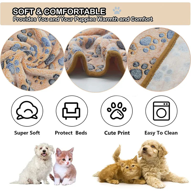 Soft & Fluffy Dog Bed Mat Blanket – Adorable Paws/Elephant Pattern