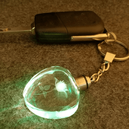 Romantic Glowing Heart Glass Keychain with Rose-Shaped Charm for Men - Perfect Gift for Him