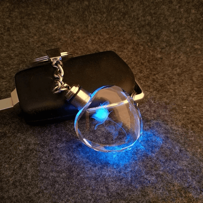Romantic Glowing Heart Glass Keychain with Rose-Shaped Charm for Men - Perfect Gift for Him