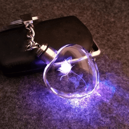 Romantic Glowing Heart Glass Keychain with Rose-Shaped Charm for Men - Perfect Gift for Him