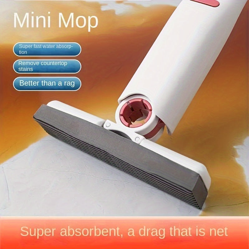 Mini Sponge Mop with Replaceable Head, Hand-Free Portable Multifunctional Cleaning Tool for Desk, Car, Bathroom, Windows, and Glass - Super Absorbent, Ideal for Back-to-School Cleaning Supplies, Made of Durable Plastic