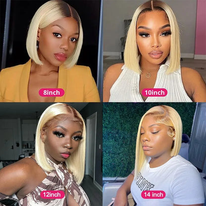 4/613 Honey Blonde Short Bob Wig 13X4 – Transparent Lace Front Human Hair