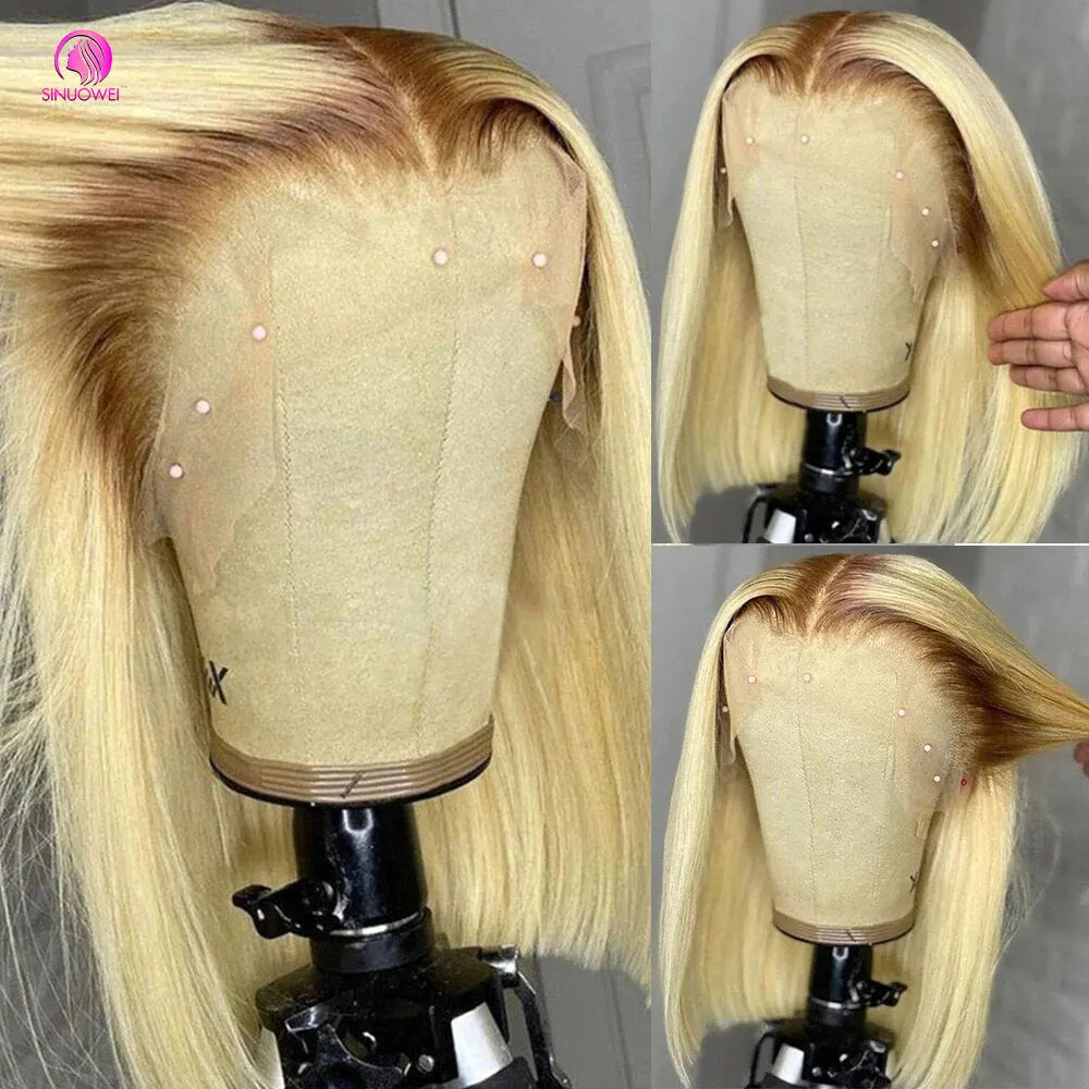 4/613 Honey Blonde Short Bob Wig 13X4 – Transparent Lace Front Human Hair