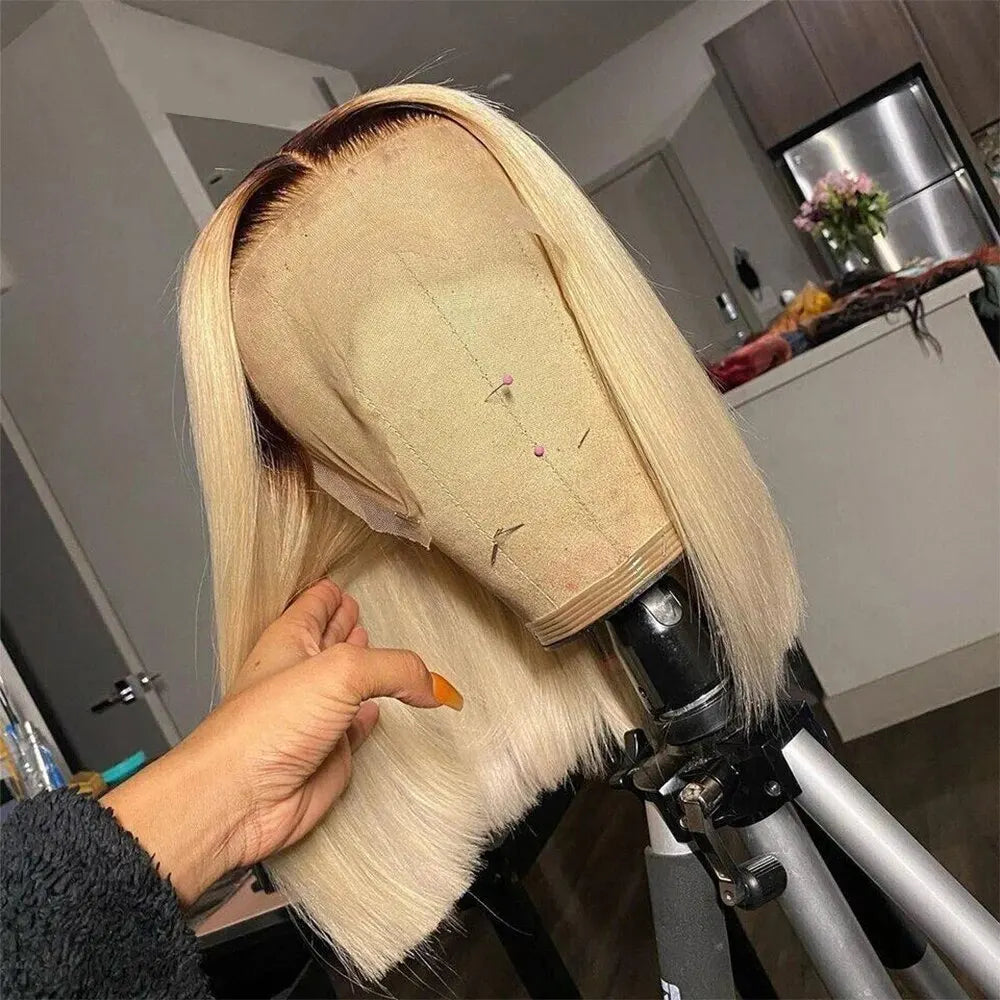 4/613 Honey Blonde Short Bob Wig 13X4 – Transparent Lace Front Human Hair