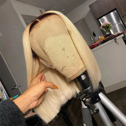 4/613 Honey Blonde Short Bob Wig 13X4 – Transparent Lace Front Human Hair